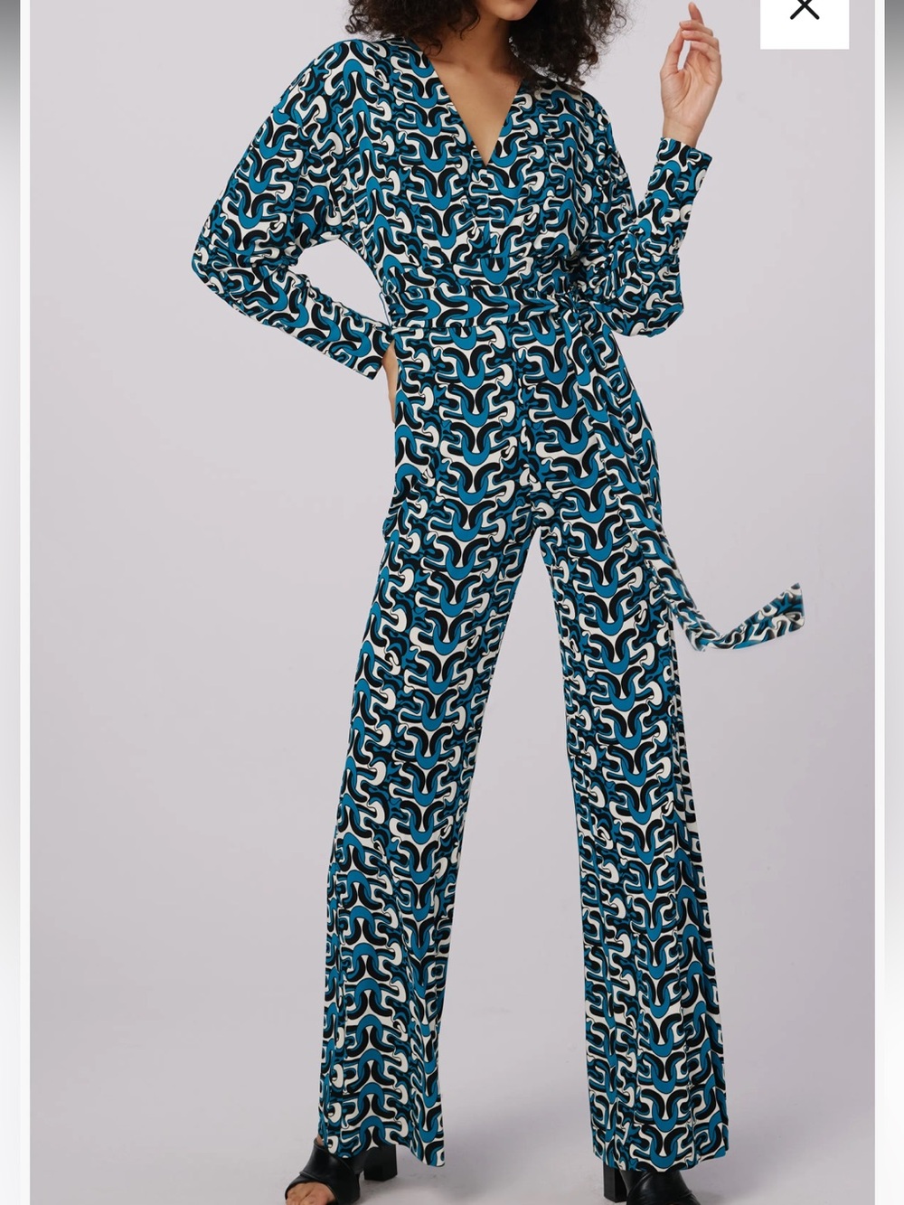 NWT Diane Von Furstenberg Printed Jumpsuit Pants in Teal Blue